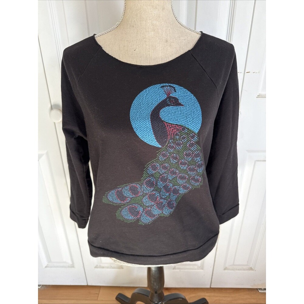 PEACOCK PERFECTION Think positive Women’s Size L Black Peacock Print Sweatshirt